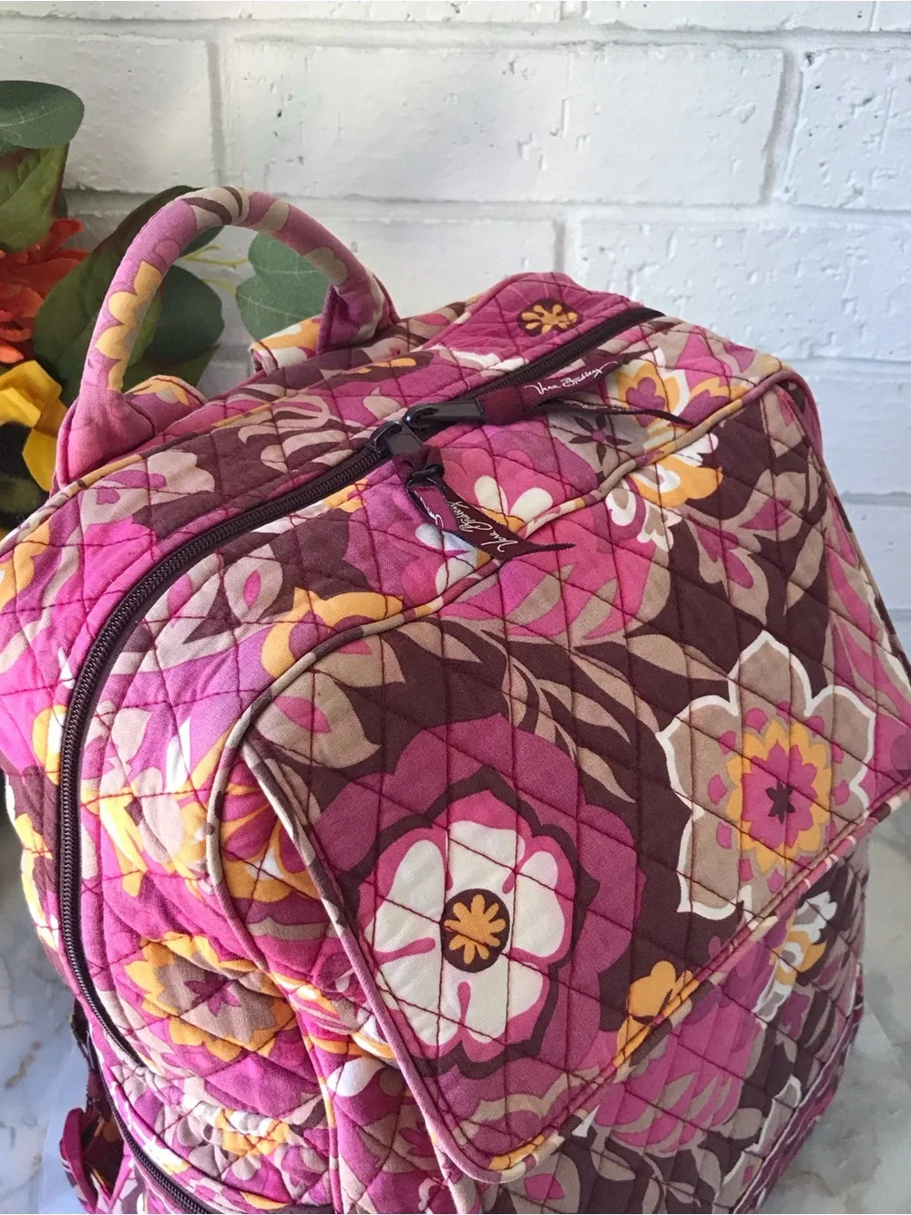 Vera Bradley Carnaby Large Backpack Pink Floral Quilted