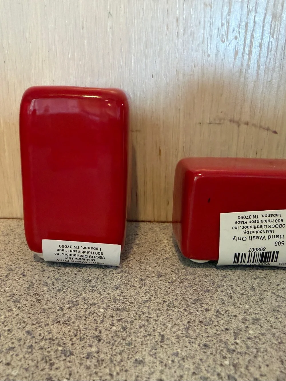 New Crate & Barrel Mini Salt & Pepper Shaker Red Ceramic Refrigerator