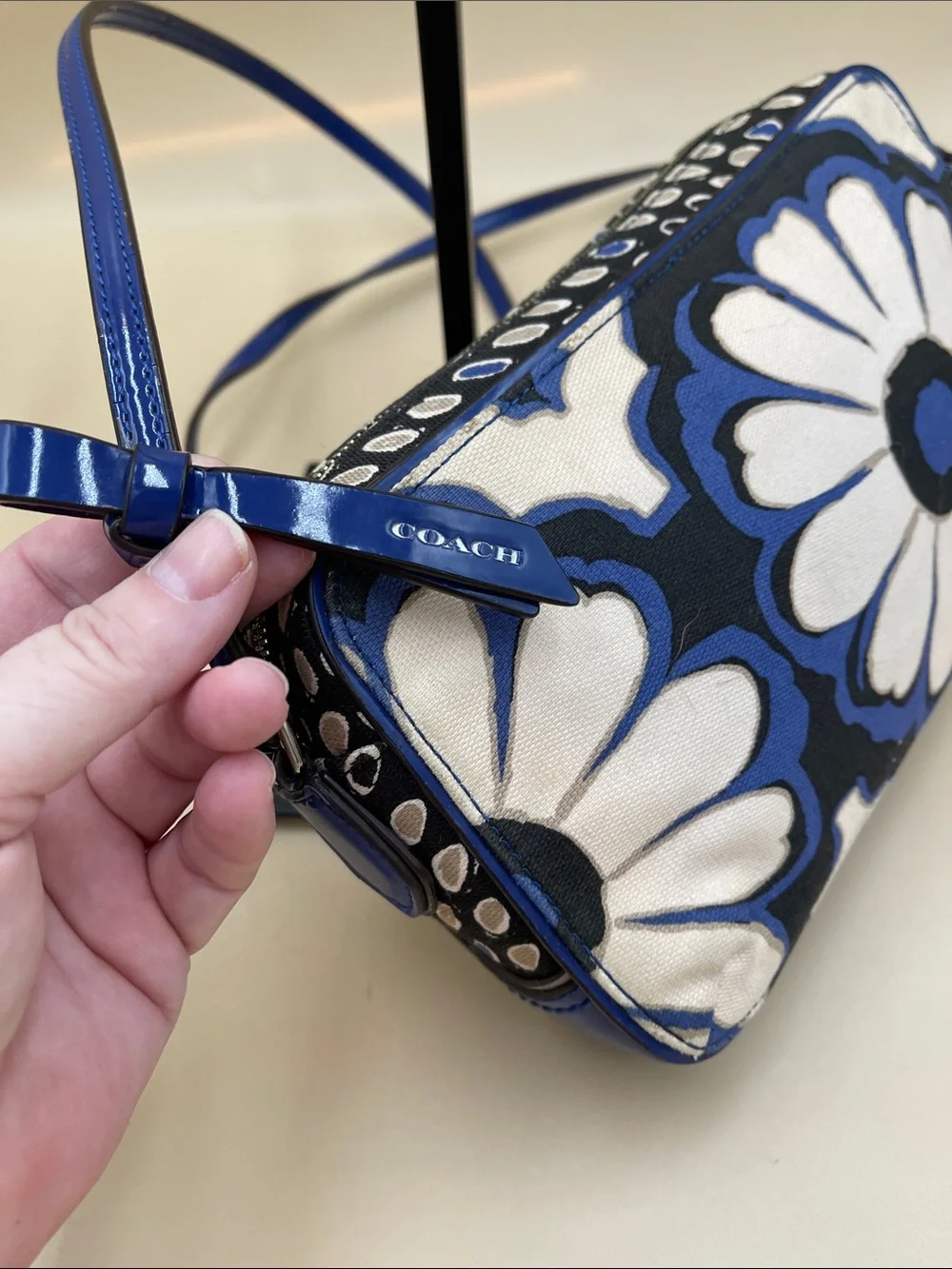 Coach Daisy Blue Black and White Floral Crossbody Bag with Animal Print 3 Tags