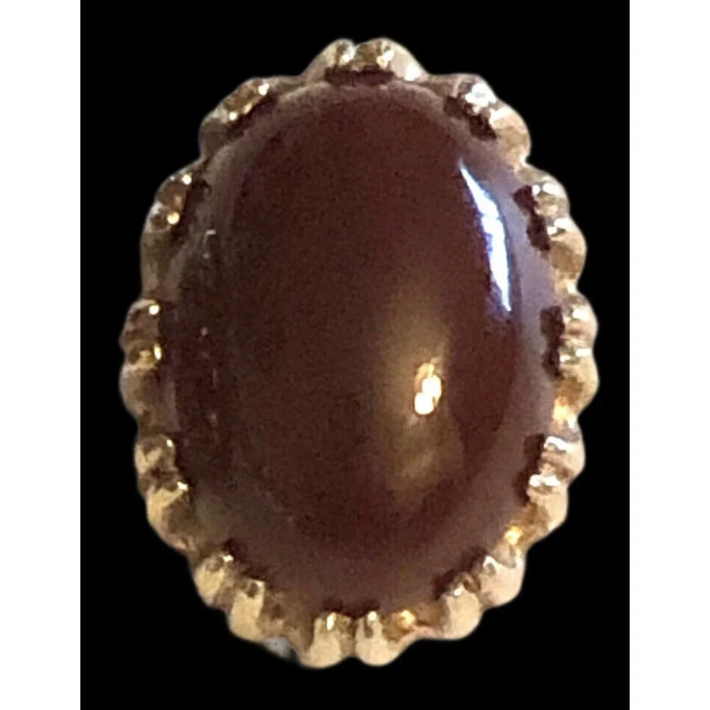 Reja Glass Domed Carnelian Cabochon Gold Plated Signed Clip On Earrings