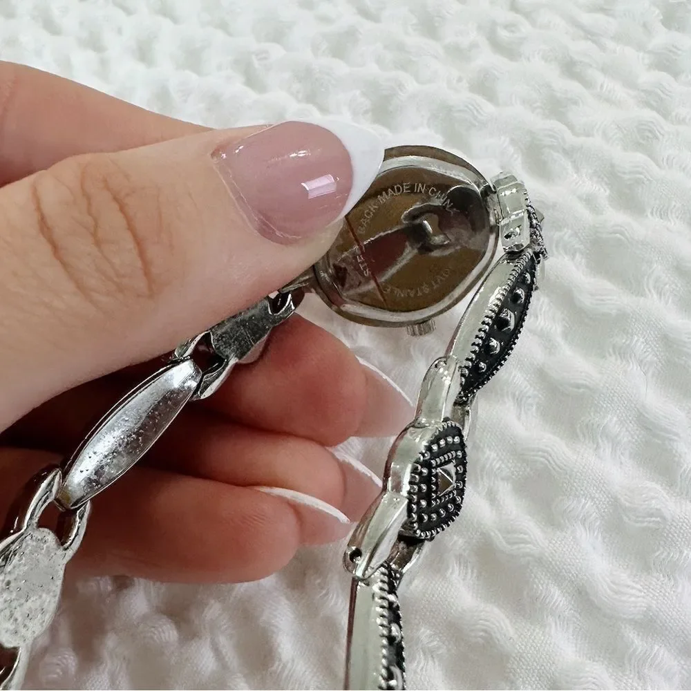 Vintage Coted Azur Black and Silver Watch and Bracelet Set