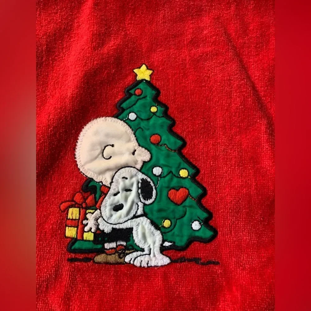 VTG Peanuts Character Charlie Brown Christmas Dish Towel Red Green Medium EUC
