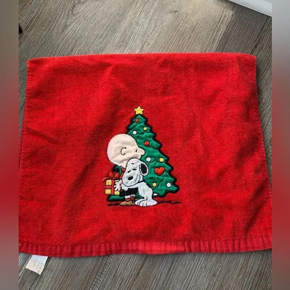 VTG Peanuts Character Charlie Brown Christmas Dish Towel Red Green Medium EUC
