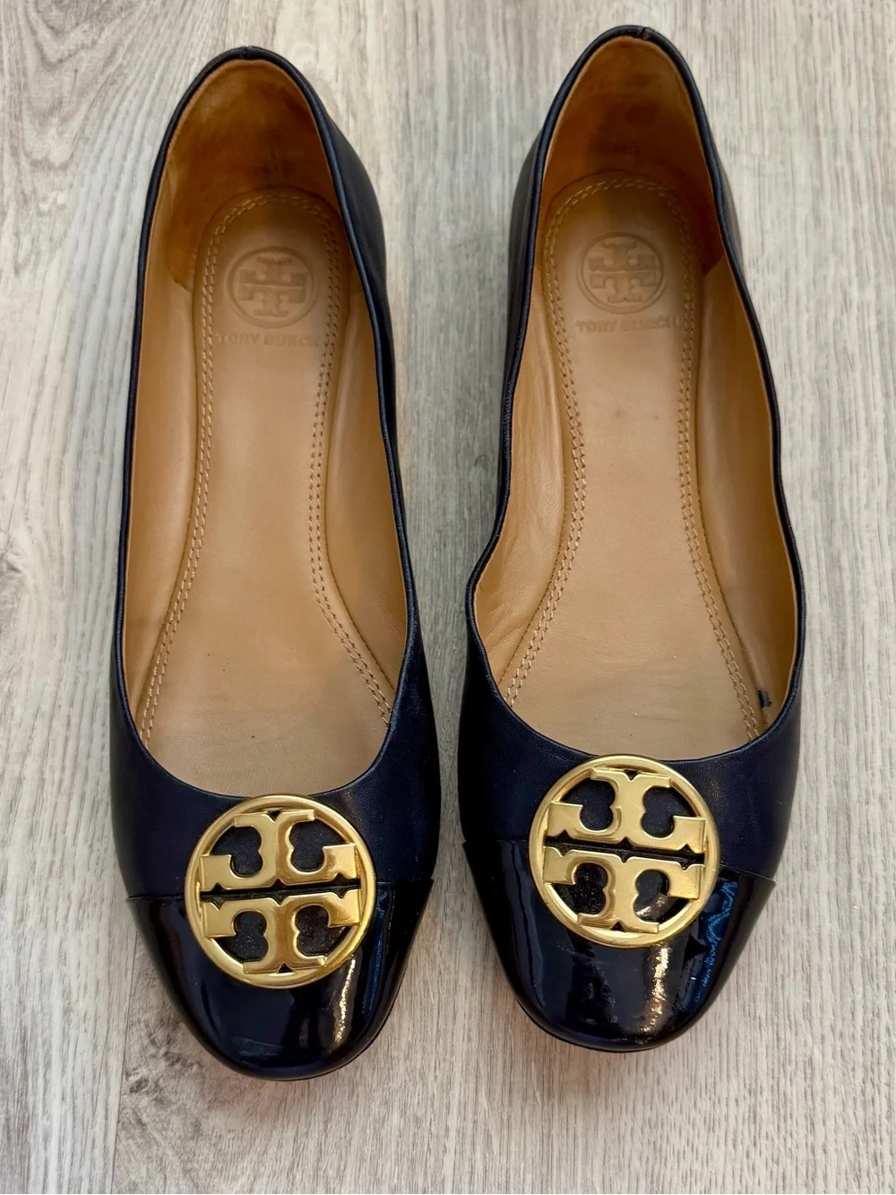 Tory Burch - Women's Navy Blue Benton Patent & Leather - Ballet Flats w/ Dustbag