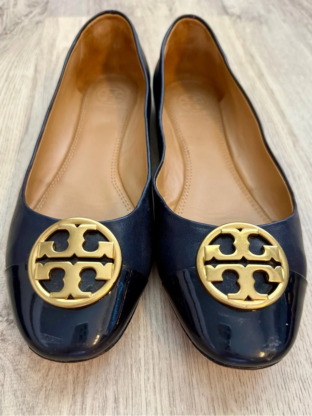 Tory Burch - Women's Navy Blue Benton Patent & Leather - Ballet Flats w/ Dustbag