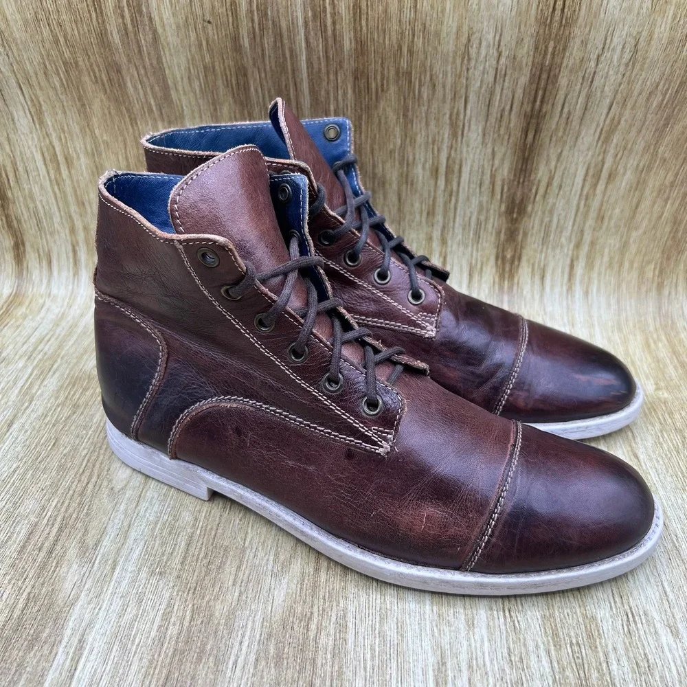 Bed Stu Leonardo Boots Men's Size 9 Brown Leather Cap Toe Lace Up Workshop
