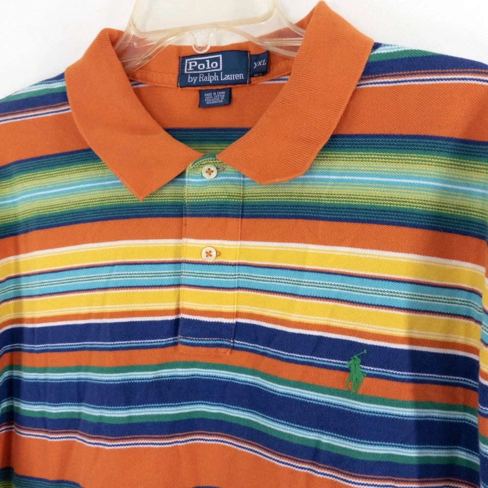 Vintage Polo Ralph Lauren Men's XXL Multicolor Striped Mesh Polo Shirt