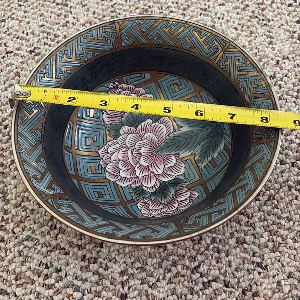 Vintage Asian Inspired Decorative Floral Bowl with Gold Accents