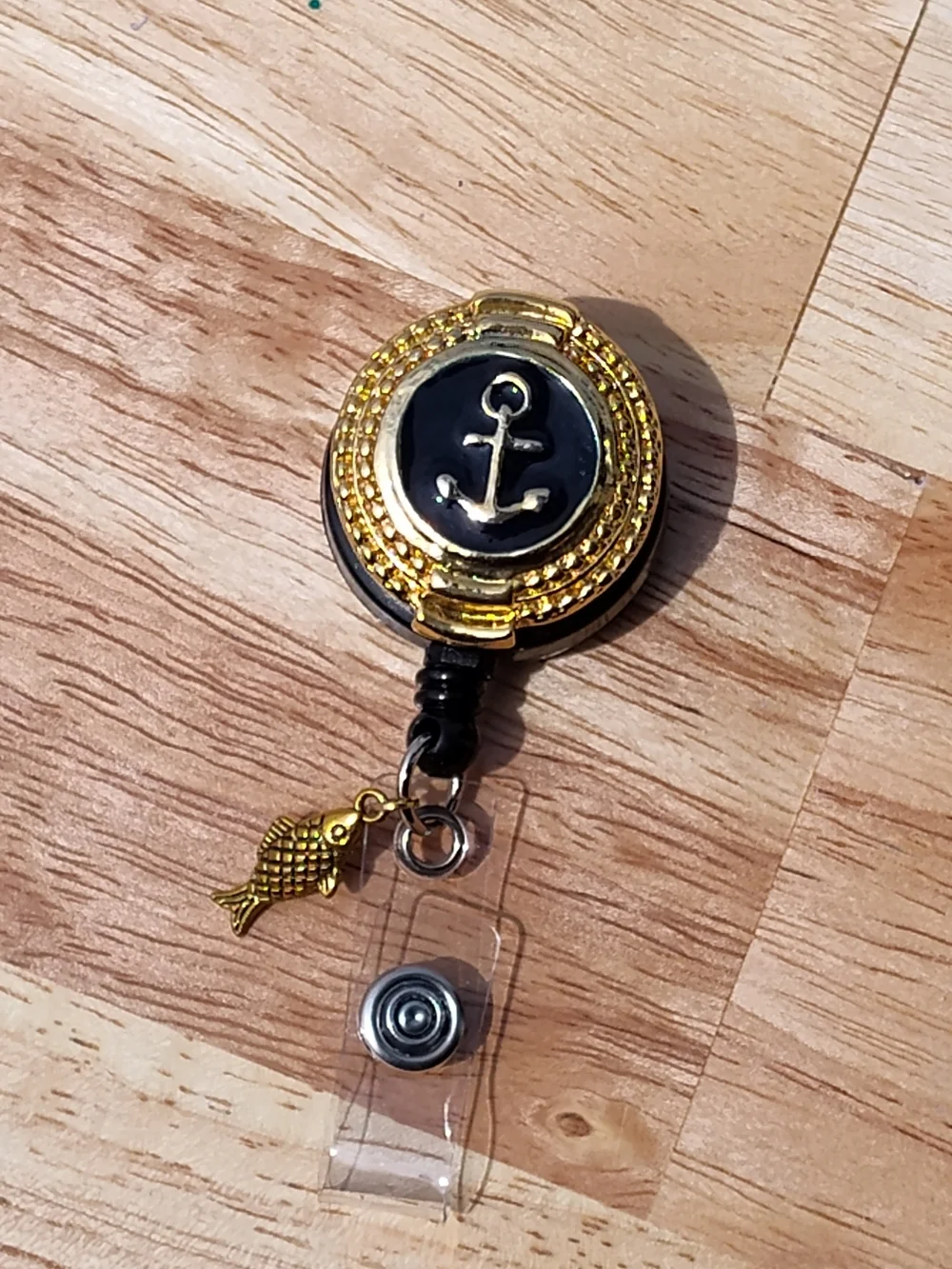 Nautical Anchor Retractable Badge Reel with Gold Accents