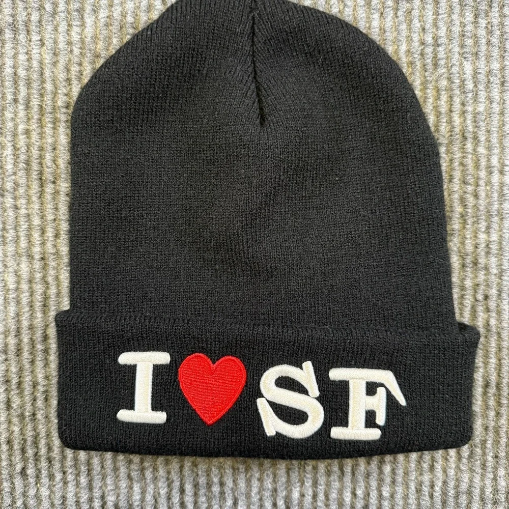 I Love SF Beanie Hat Black Knit‎ Winter Cap San Francisco Unisex Acrylic