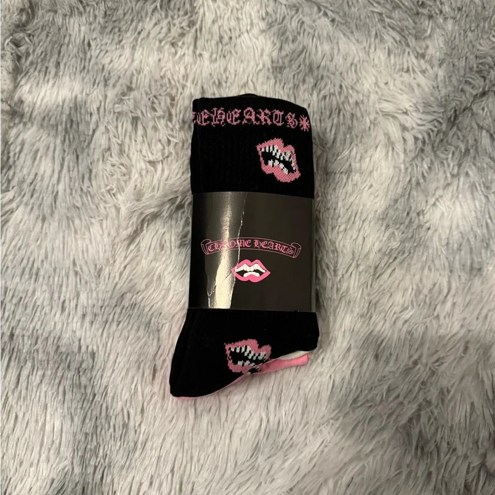 Chrome Hearts Chomper Socks 3 Pack Pink White Black