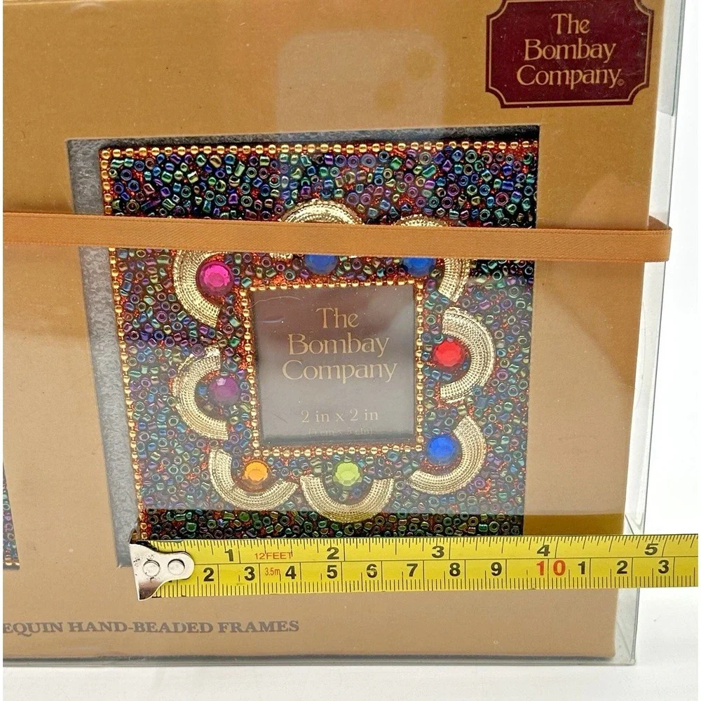 The Bombay Company Boxed Set of 2 Harlequin Hand-Beaded 4X4 Picture Frames NIB