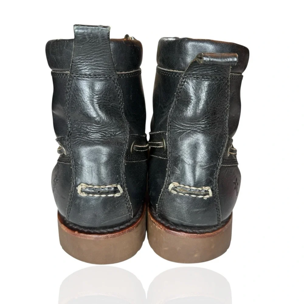 Frye Boots Men's Size 10.5 Black Leather Made In USA Lace Up Apron Moc Toe Shoes