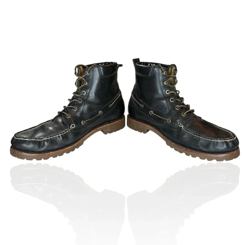 Frye Boots Men's Size 10.5 Black Leather Made In USA Lace Up Apron Moc Toe Shoes