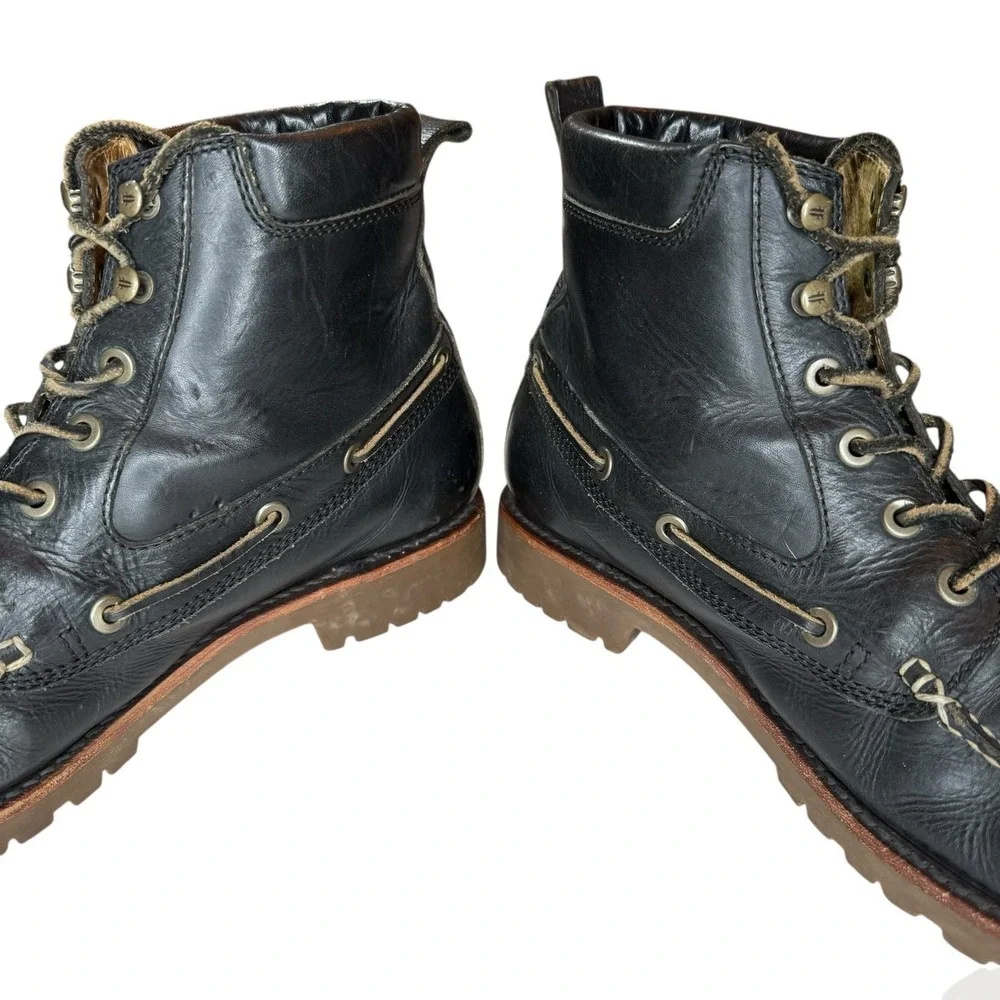 Frye Boots Men's Size 10.5 Black Leather Made In USA Lace Up Apron Moc Toe Shoes