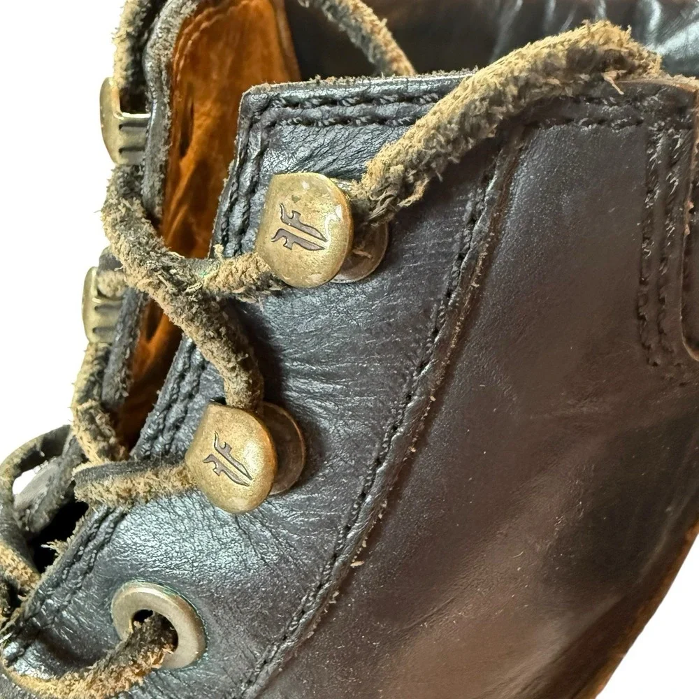 Frye Boots Men's Size 10.5 Black Leather Made In USA Lace Up Apron Moc Toe Shoes