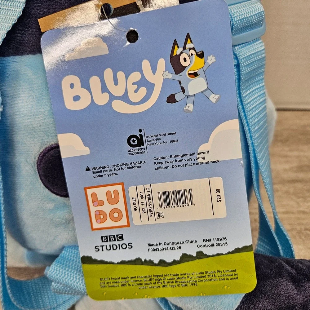 Bluey Plush Character Backpack Small Zippered Bag NWT Accessory Innovations 12in