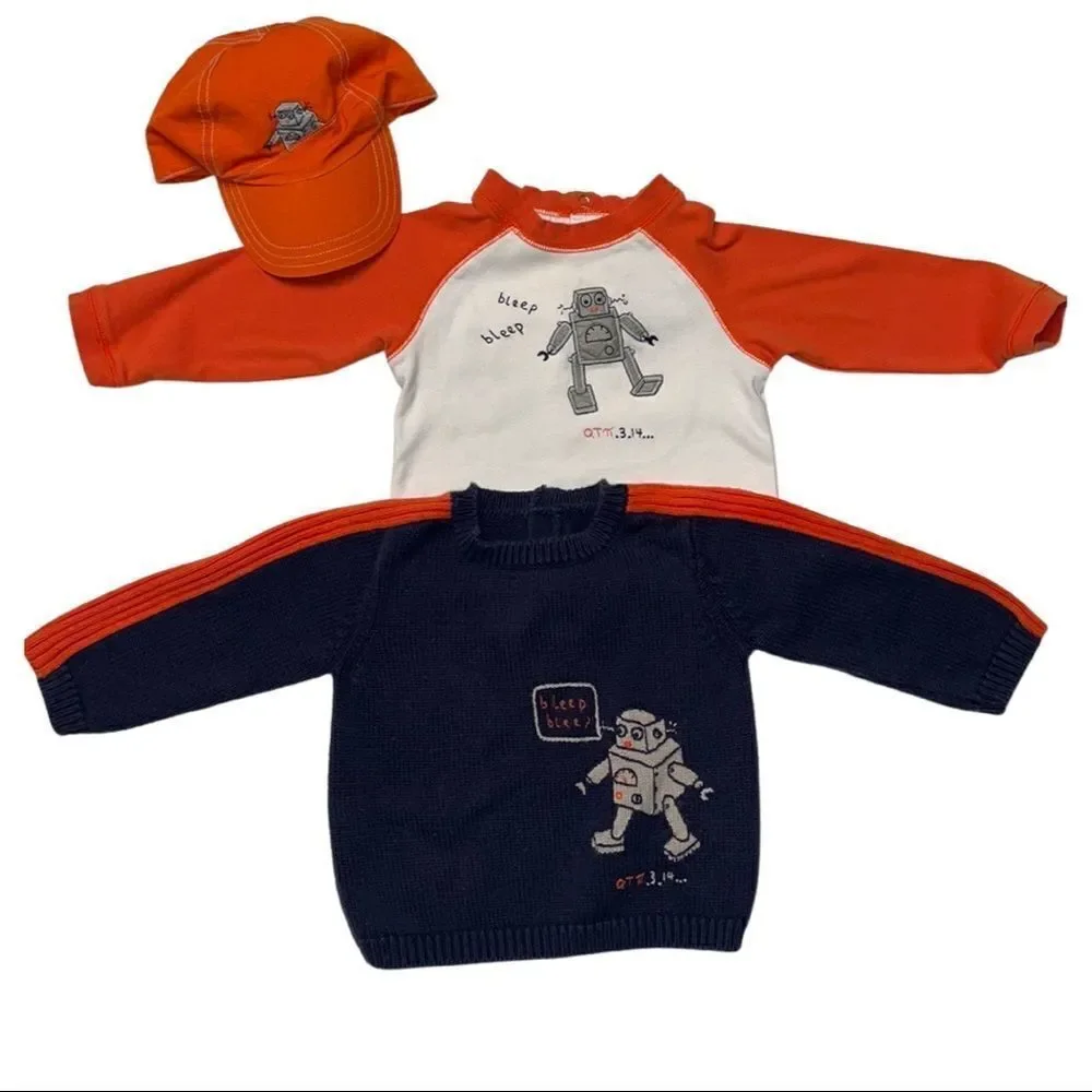 Gymboree Robot Themed Shirt, Sweater‎ and Matching Hat 12-18 months