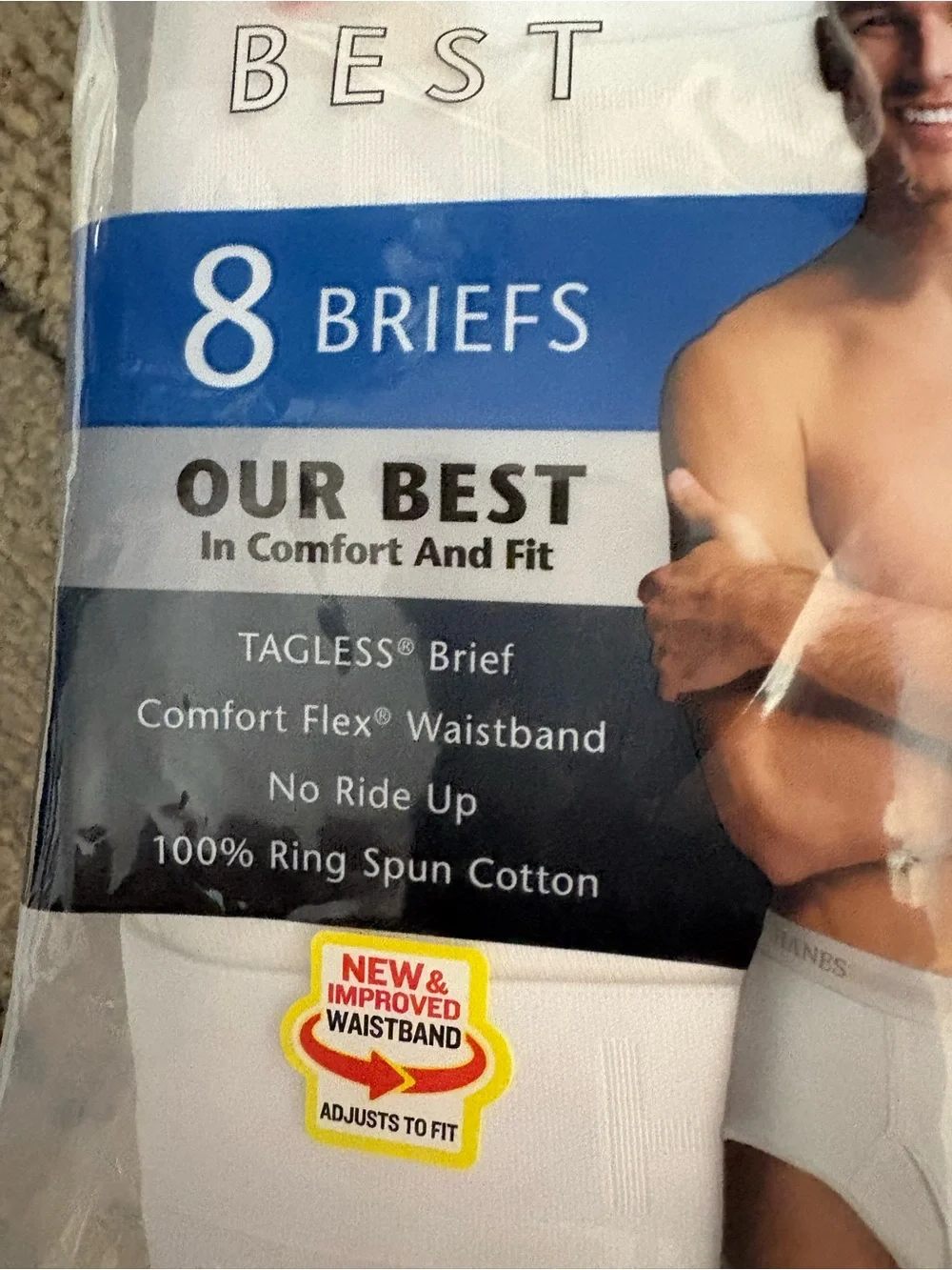 New in package Men’s Hanes Best White Briefs 8-Pack - Tagless Comfort Size 2X