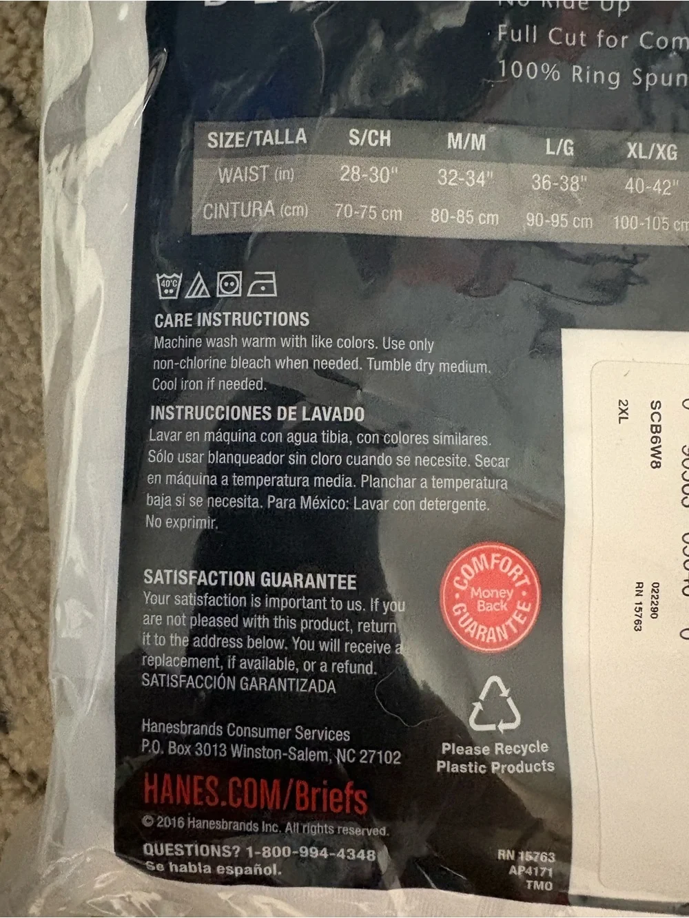 New in package Men’s Hanes Best White Briefs 8-Pack - Tagless Comfort Size 2X