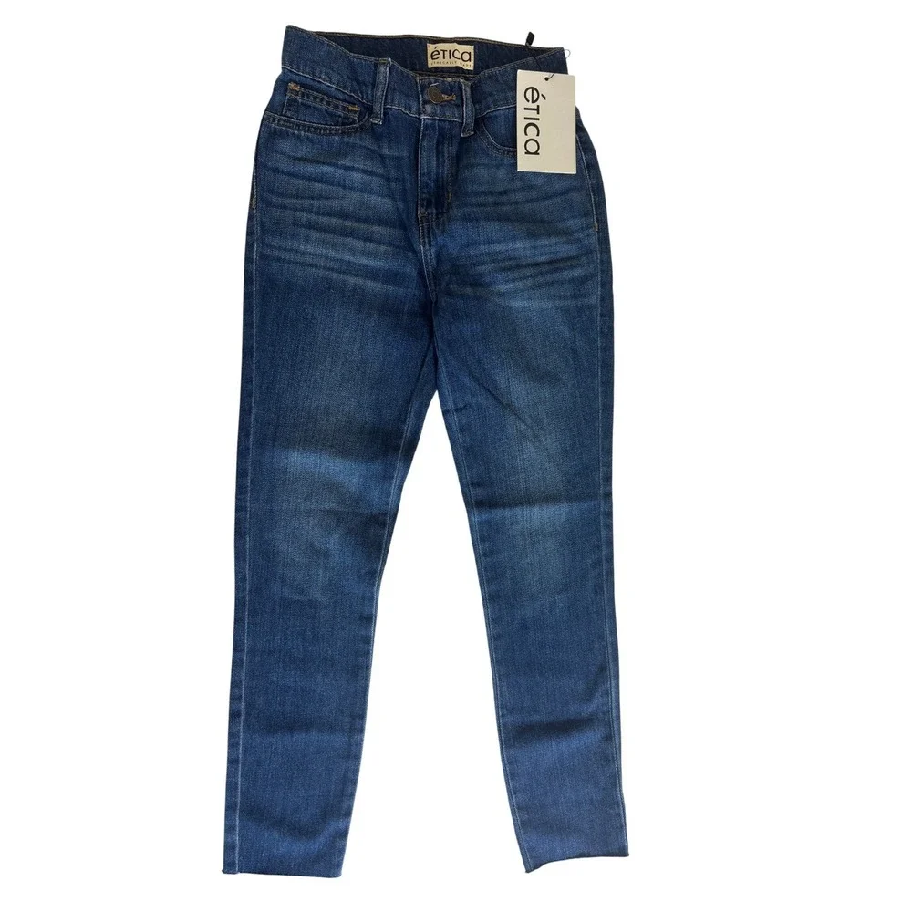 Etica Women Blue Skinny‎ Jeans Dark Wash Raw Hem Denim Slim Fit Pants Size 1