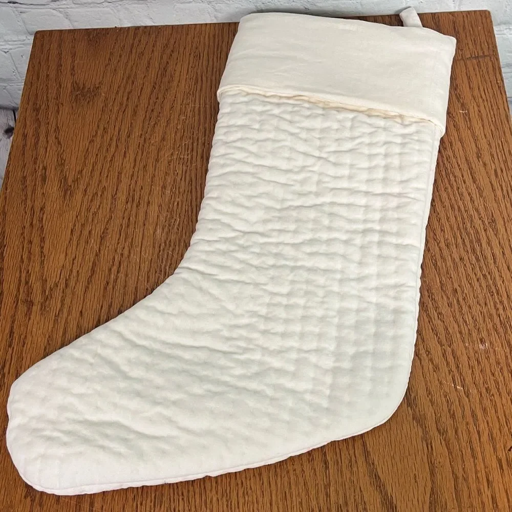 {Pottery Barn} quilted stocking with name Mackenzie embroidered in Gray