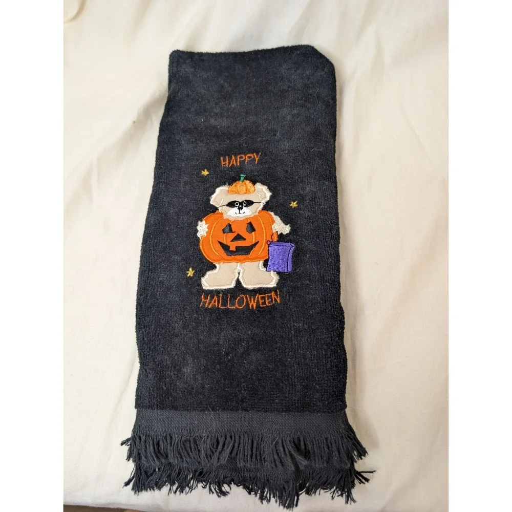 Vintage Sonoma‎ Trick Or Treat Pumpkin Bear Hand Towel Black Towel