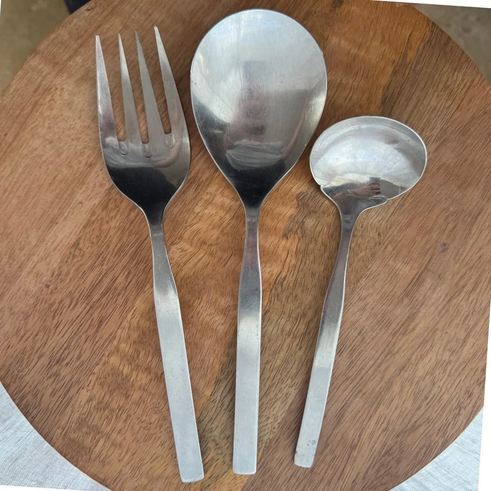 Oxford Hall BELLPORT Stainless Serving Set 3 Spoon Ladle Fork Vintage Midcentury