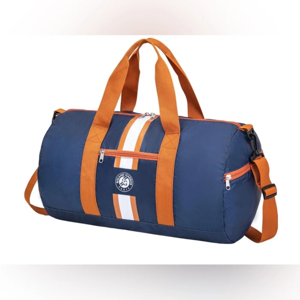 Roland Garros Sports Bag Duffel Luggage Navy Orange Official Foldable NEW NWT