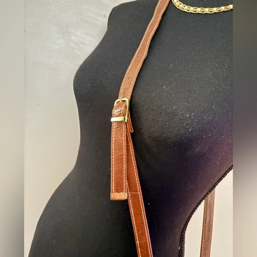 WHITE STAG 90s faux leather bucket bag drawstring crossbody purse caramel brown