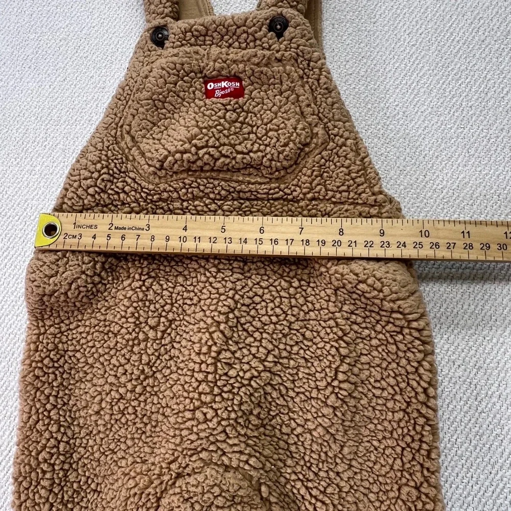 OshKosh B'gosh Baby Teddy Fleece Vestback Overalls Baby 12M Brown Teddy Bibs