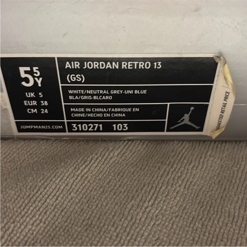 Nike Air Jordan 13 Retro Sz‎ 5.5y UNC White Flint Neutral Grey