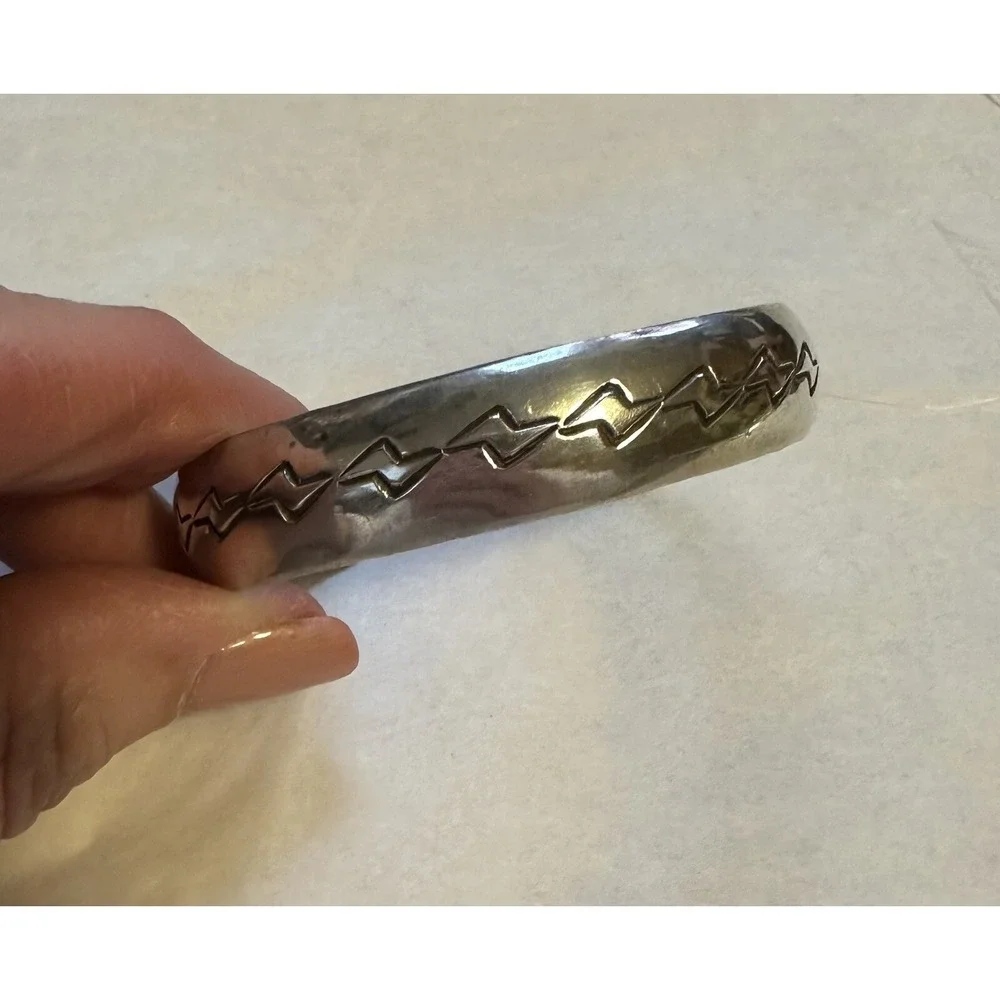 Vintage Sterling Silver J WRIGHT Cuff Bracelet Lightning Bolt Native American