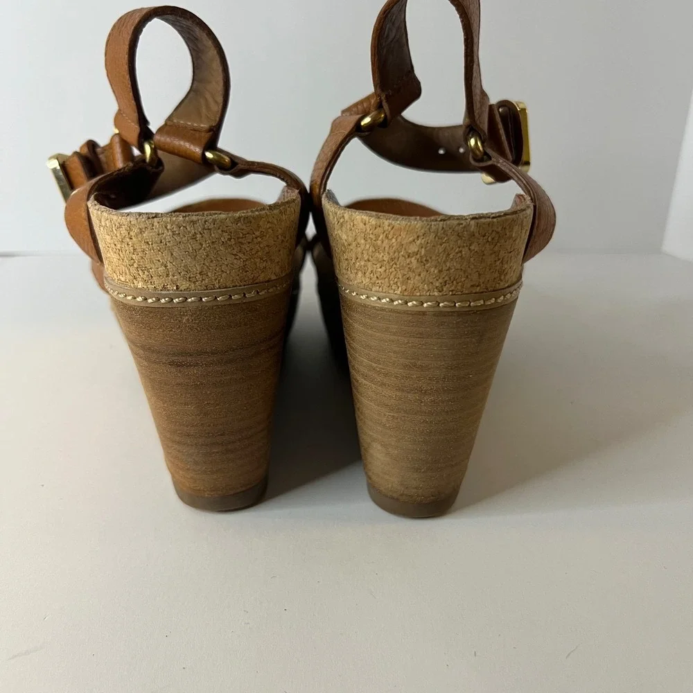 Womens Tory Burch Brenden Brown Leather Wedge Sandal 9.5‎