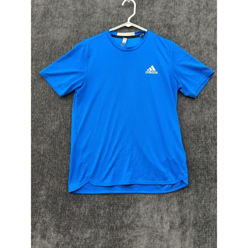 Adidas Aeroready Performance T Shirt Mens Small Blue Mesh Logo Athletic Workout