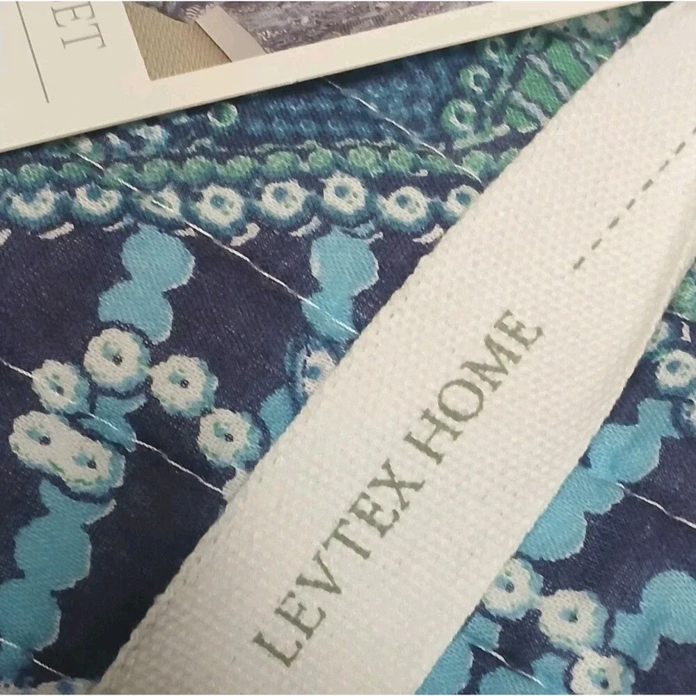 Levtex Twin 2 Peice Bellamy Teal Quilt Set Reversible Blue/Teal/White Print NEW