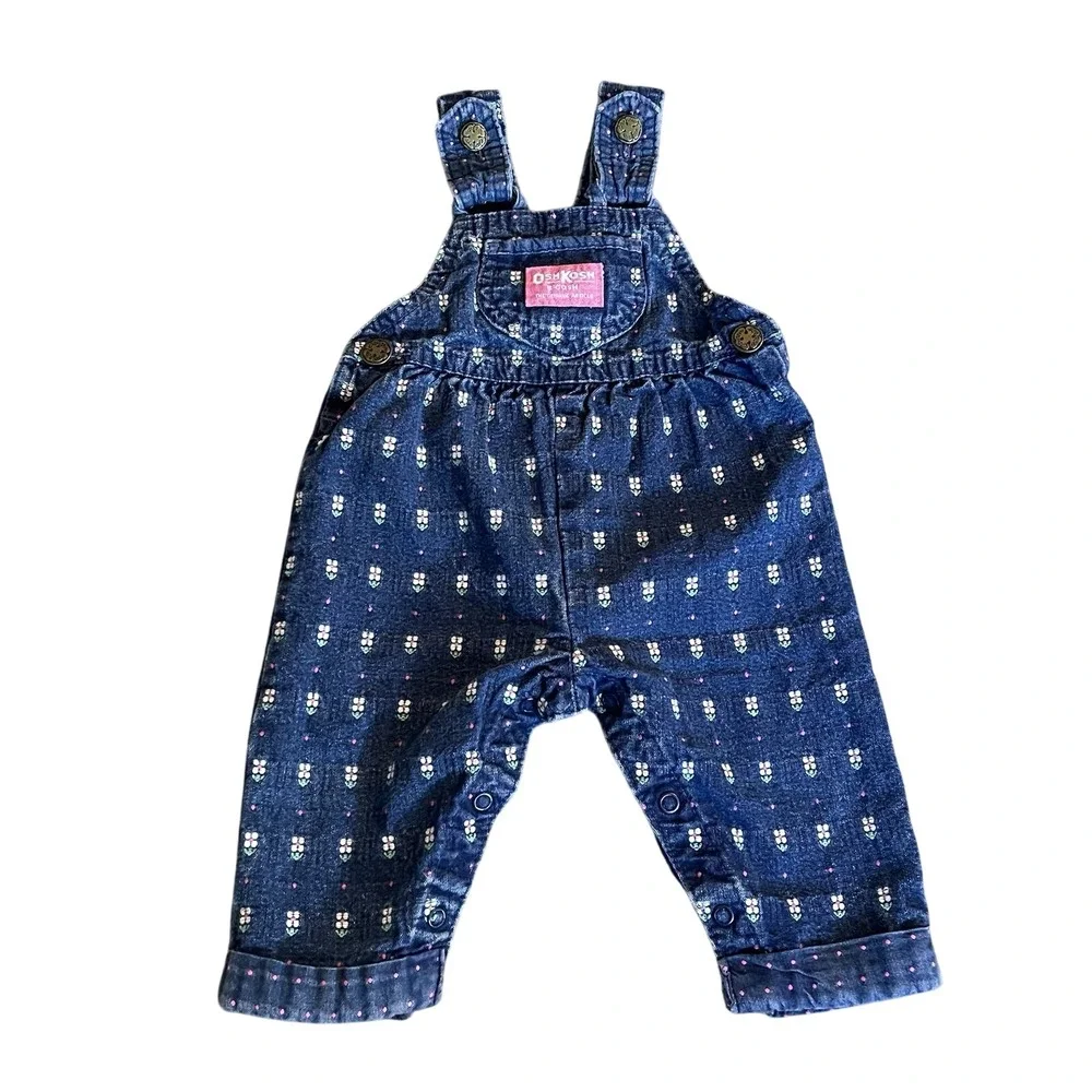 Vintage‎ 80s OSHKOSH Toddler Girl 3M Blue Denim Flower Daisy Overalls