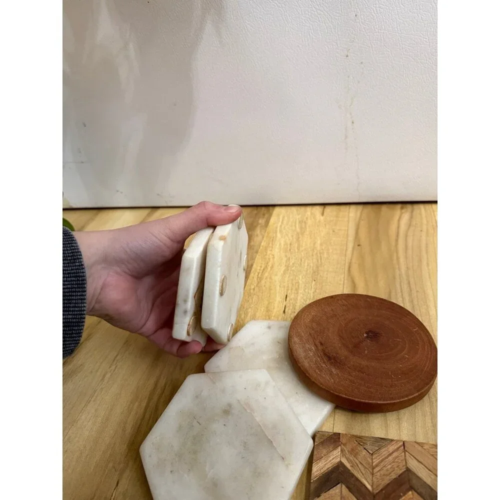 Mixed Material Coaster Set – Marble & Wood
