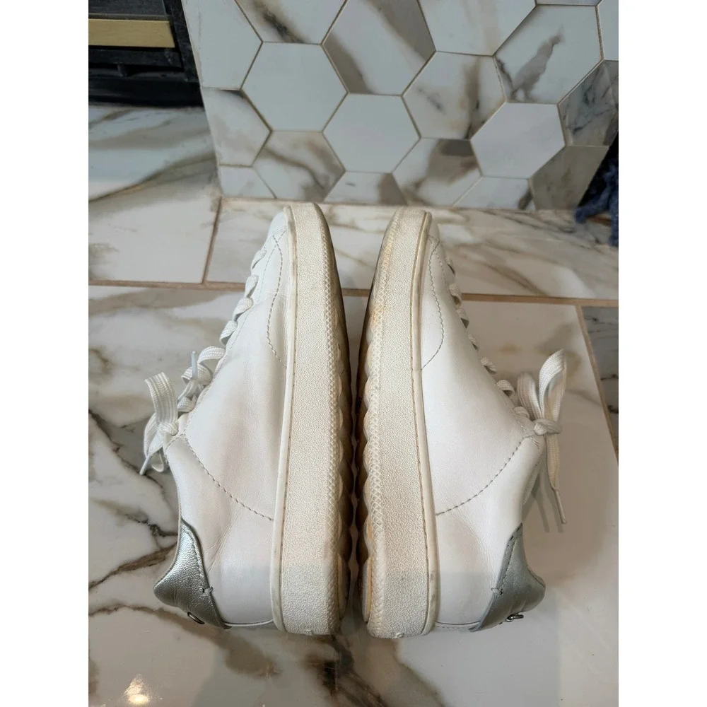 Coach C101 Sneakers Womens 10B White Silver Metallic Leather Low Top G3330