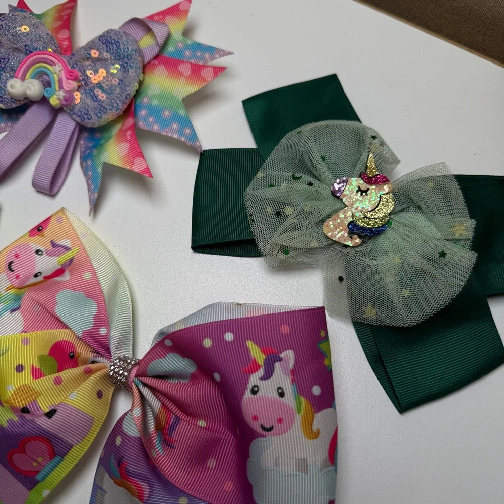 Kids‎ Unicorn Rainbow Glitter Hair Bows Set 5 Piece Hair Clips Accessories