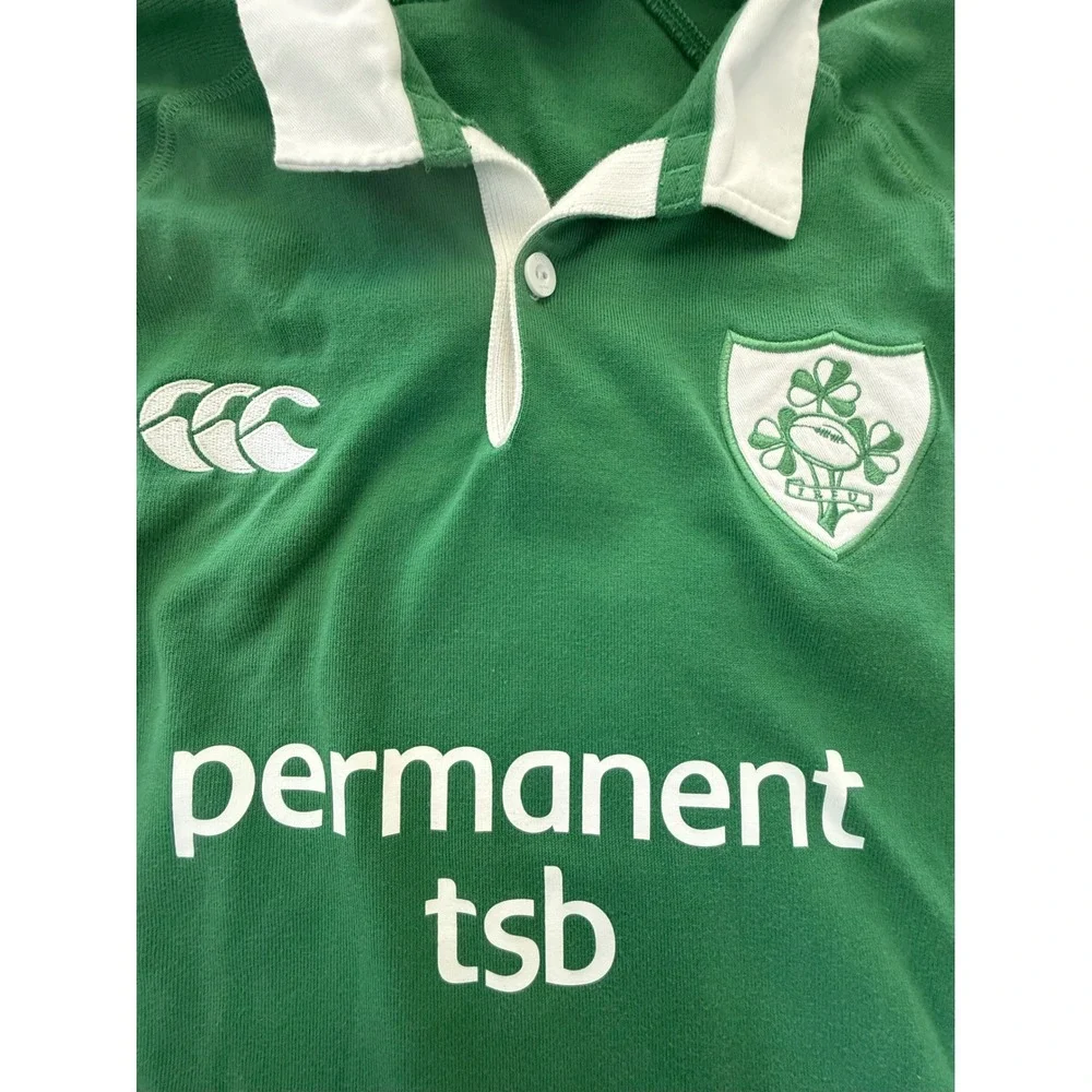Canterbury Mens Ireland Rugby Jersey Green White Sz M Permanent TSB IRFU Vintage