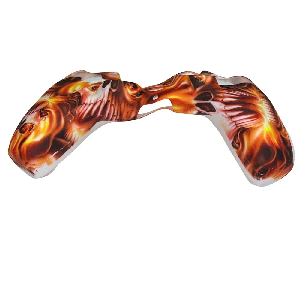 PS5 DualSense Controller Silicone Skin Case Fire Skull Design 10 Thumb Grips