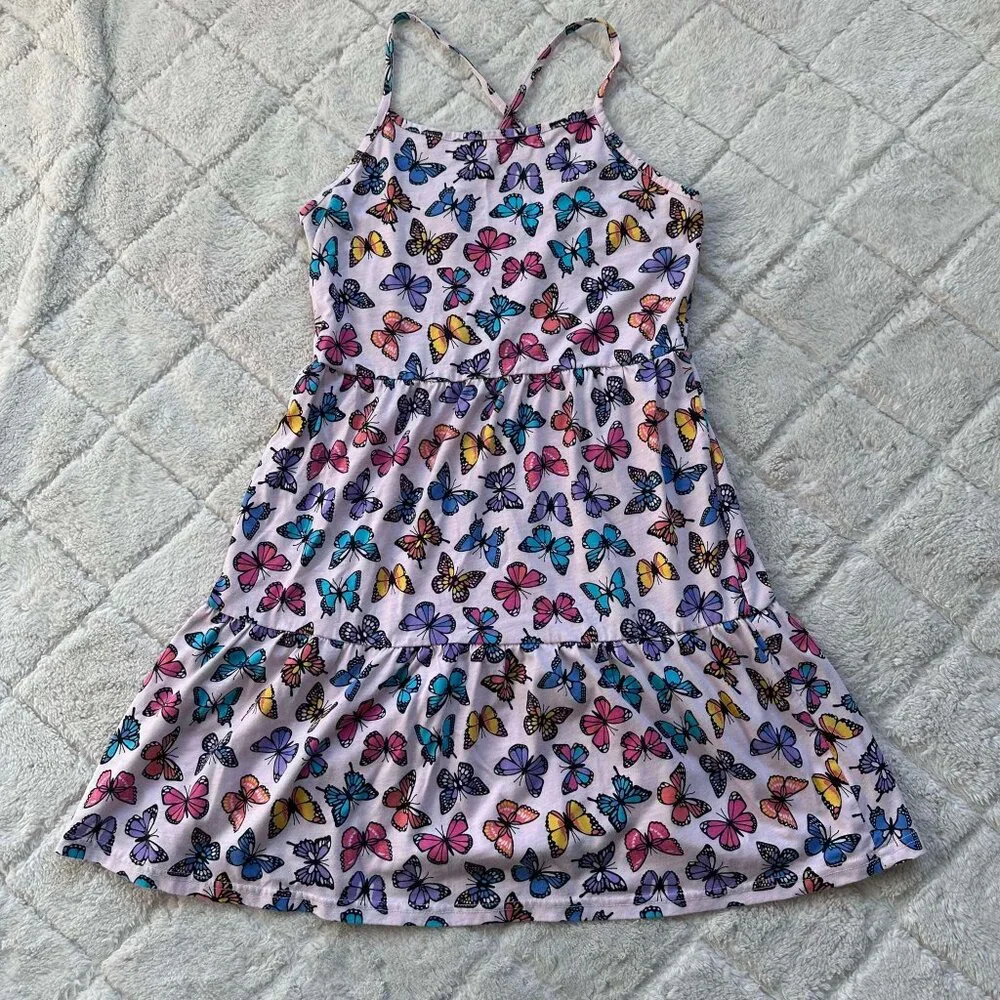 The Children's Place | Rose Mist Butterfly Print Tiered Dress | Size Extra Large