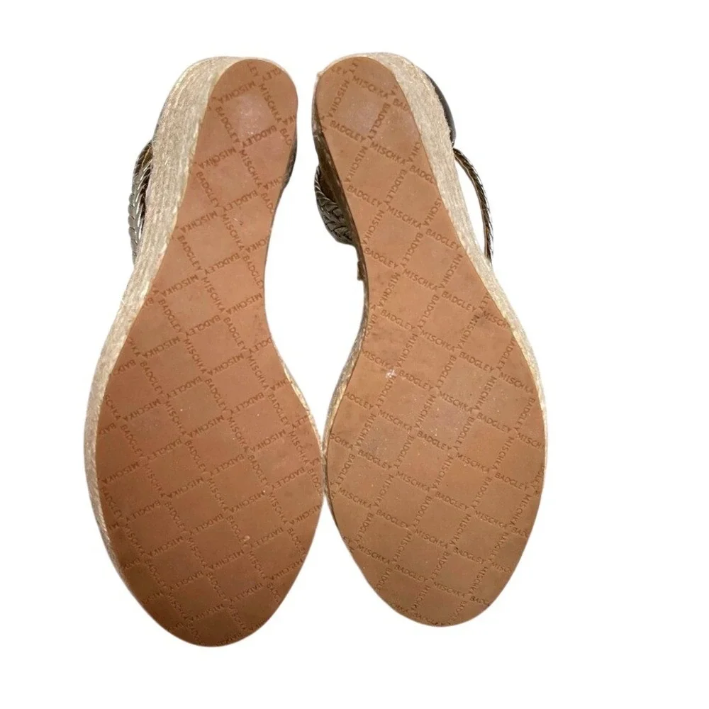 Badgley Mischka Gold‎ Wedge Sandals Size 8 Braided Strappy Espadrille Heels