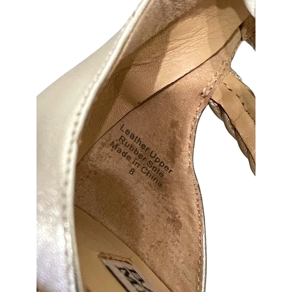 Badgley Mischka Gold‎ Wedge Sandals Size 8 Braided Strappy Espadrille Heels