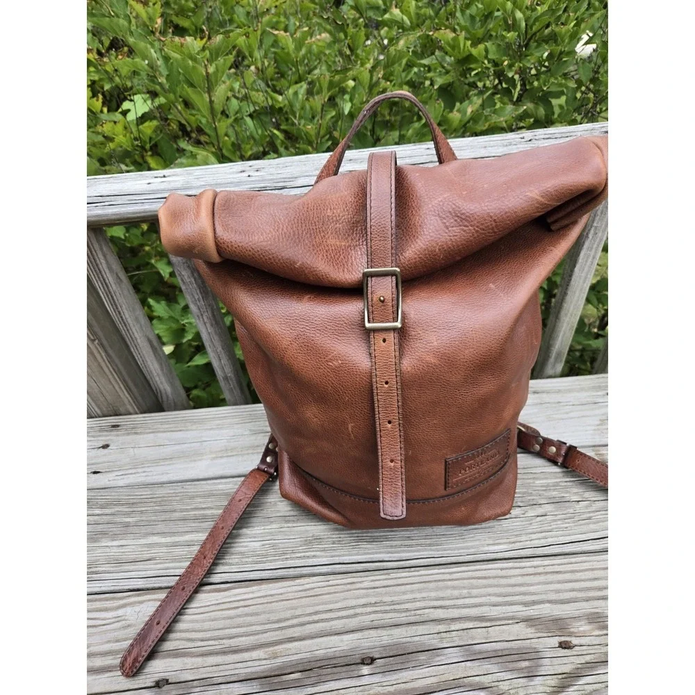 Portland Leather Goods Retired Roll Top Leather Backpack Nutmeg