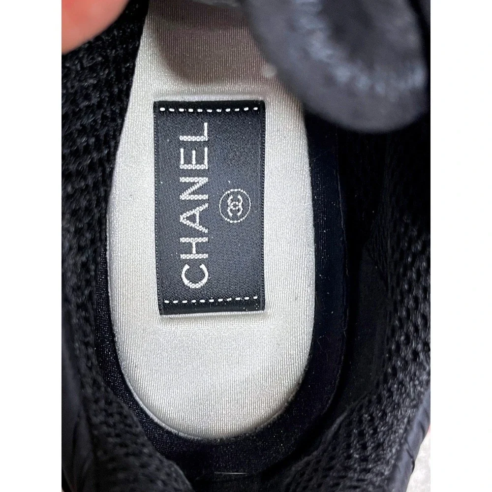 Chanel G38035‎ Black Nylon Suede Sneakers CC Logo Trainer Shoes EU 39 US 8.5