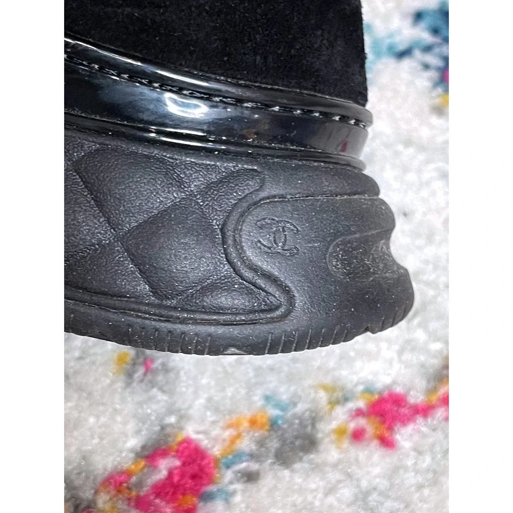 Chanel G38035‎ Black Nylon Suede Sneakers CC Logo Trainer Shoes EU 39 US 8.5