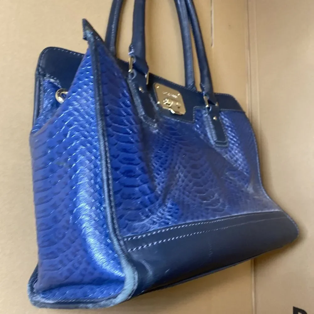Cole‎ Haan Blue/Black Alligator Snake Skin Style Purse Hand Bag VERY NICE