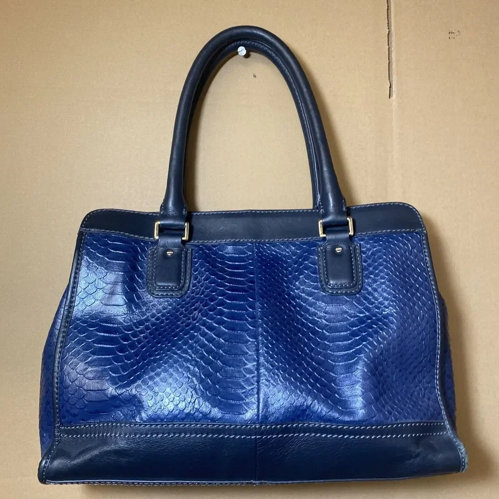 Cole‎ Haan Blue/Black Alligator Snake Skin Style Purse Hand Bag VERY NICE
